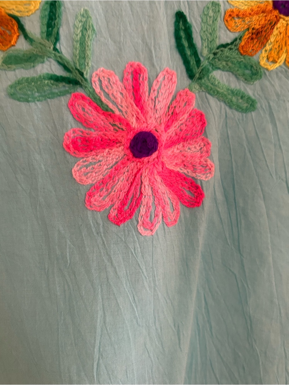 Turquoise Embroidered Floral V-Neck Tunic - Picture 4 of 4